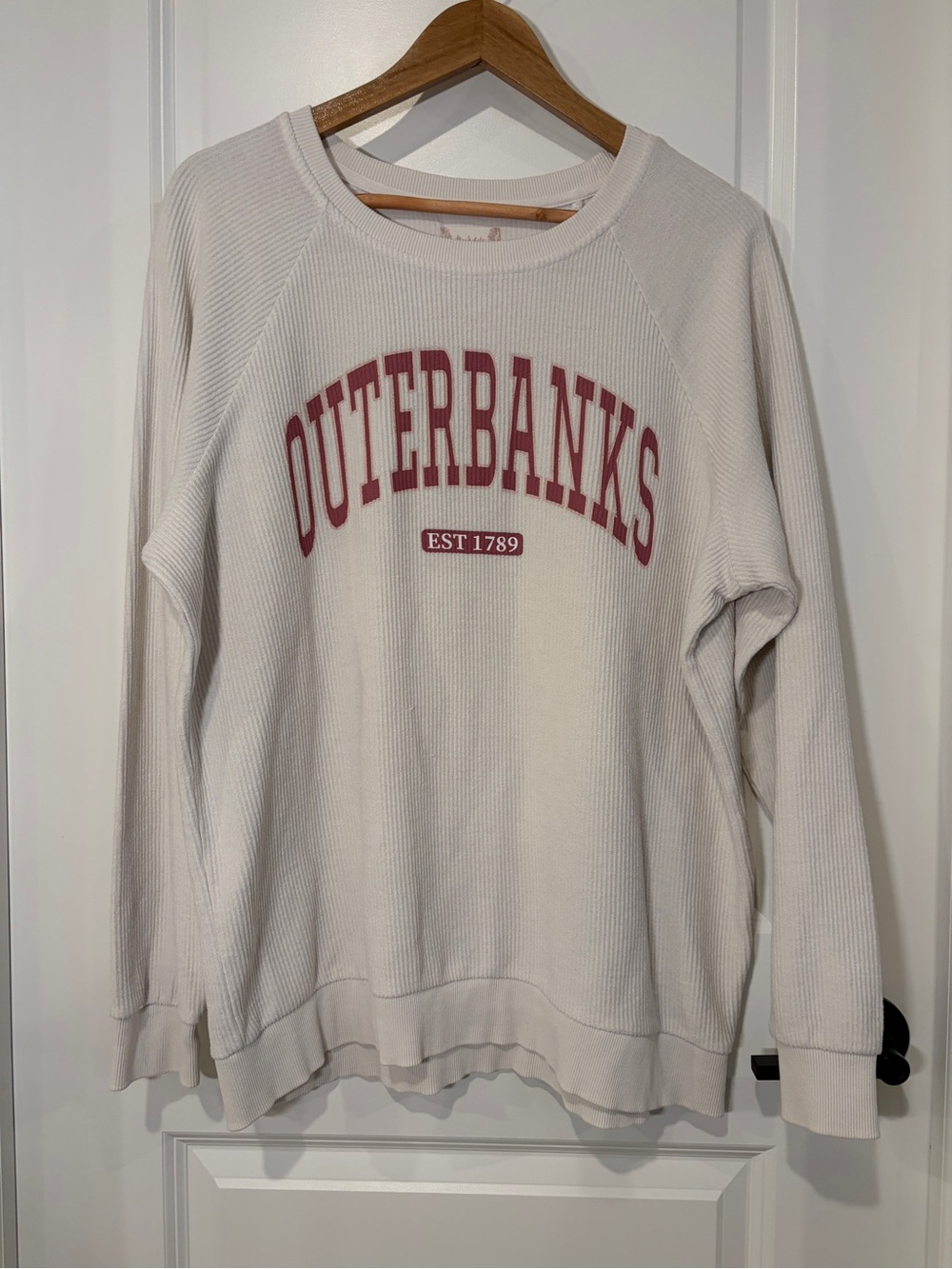 Altar'd State Outer Banks Waffle Knit Graphic Sweatshirt Crewneck White S